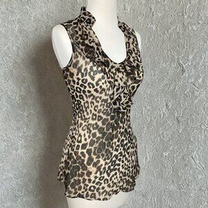 Sleeveless Sheer Leopard Print Business Casual Feminine Blouse